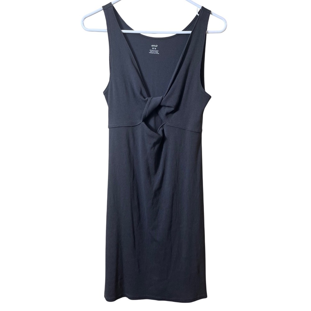 Aerie Charcoal Ribbed Twist Front Cutout Mini Dress Size M Coquette Boho Vibe
